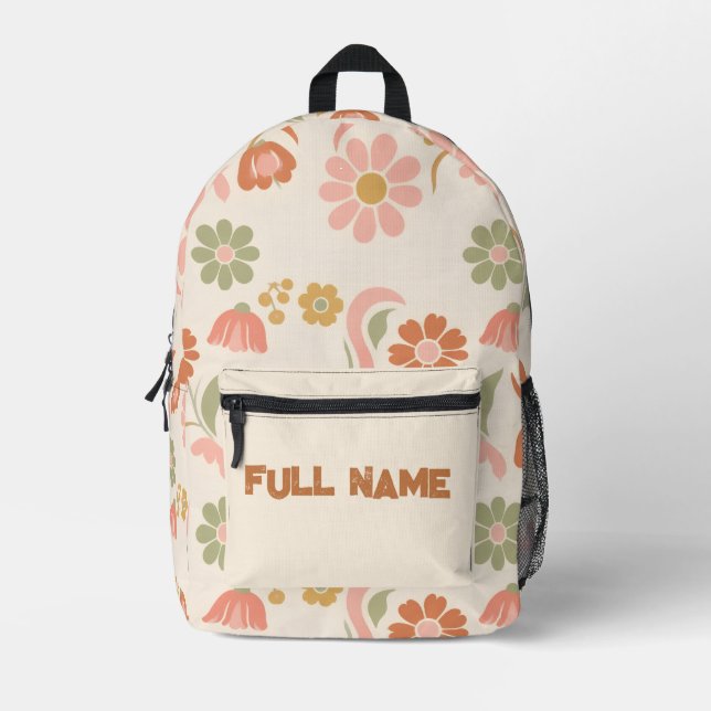 Retro Floral Daisy Boho Pattern Printed Backpack (Front)