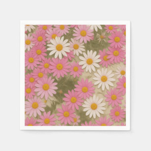 Retro Floral Daisy Pattern Aesthetic Design Napkins