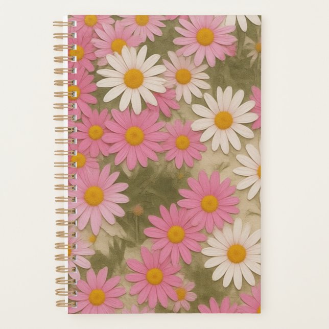 Retro Floral Daisy Pattern Aesthetic Design Planner (Front)