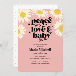 Retro Floral Daisy Pink Baby Shower Invitation