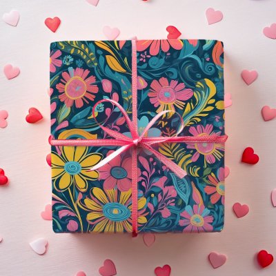 Retro Floral Daisy Valentines Gift for Daughter Wrapping Paper