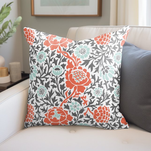 Retro Floral Damask Throw Pillow (Creator Uploaded)