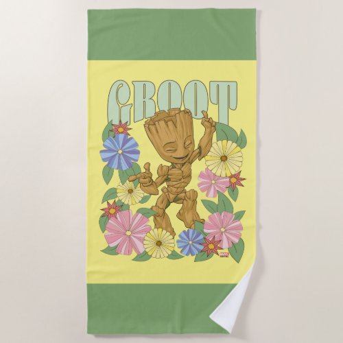 Retro Floral Dancing Kid Groot Graphic Beach Towel