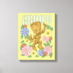 Retro Floral Dancing Kid Groot Graphic Canvas Print
