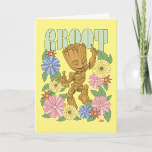 Retro Floral Dancing Kid Groot Graphic Card