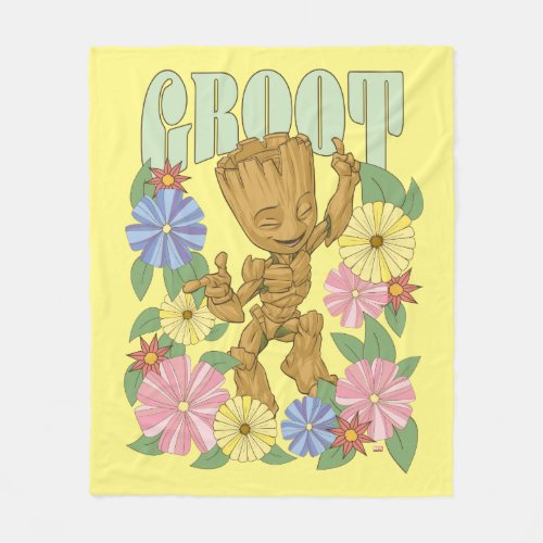 Retro Floral Dancing Kid Groot Graphic Fleece Blanket