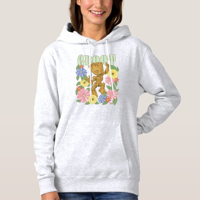 Retro Floral Dancing Kid Groot Graphic Hoodie (Front)