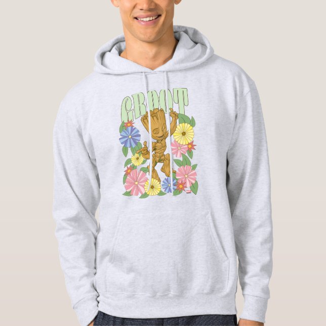 Retro Floral Dancing Kid Groot Graphic Hoodie (Front)