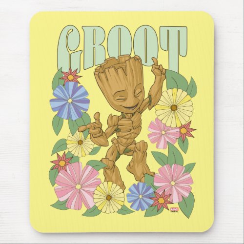 Retro Floral Dancing Kid Groot Graphic Mouse Pad