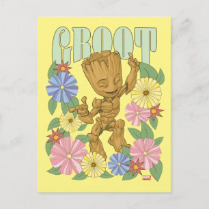 Retro Floral Dancing Kid Groot Graphic Postcard