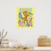 Retro Floral Dancing Kid Groot Graphic Poster