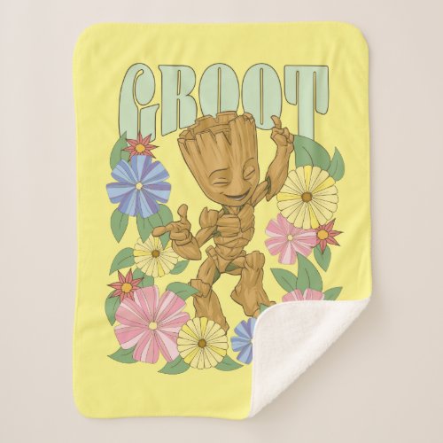 Retro Floral Dancing Kid Groot Graphic Sherpa Blanket