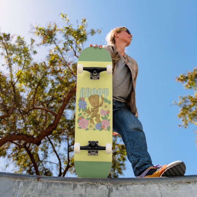 Retro Floral Dancing Kid Groot Graphic Skateboard (Outdoor 1)