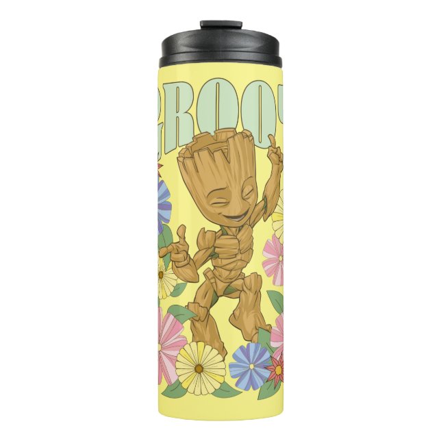 Retro Floral Dancing Kid Groot Graphic Thermal Tumbler (Front)