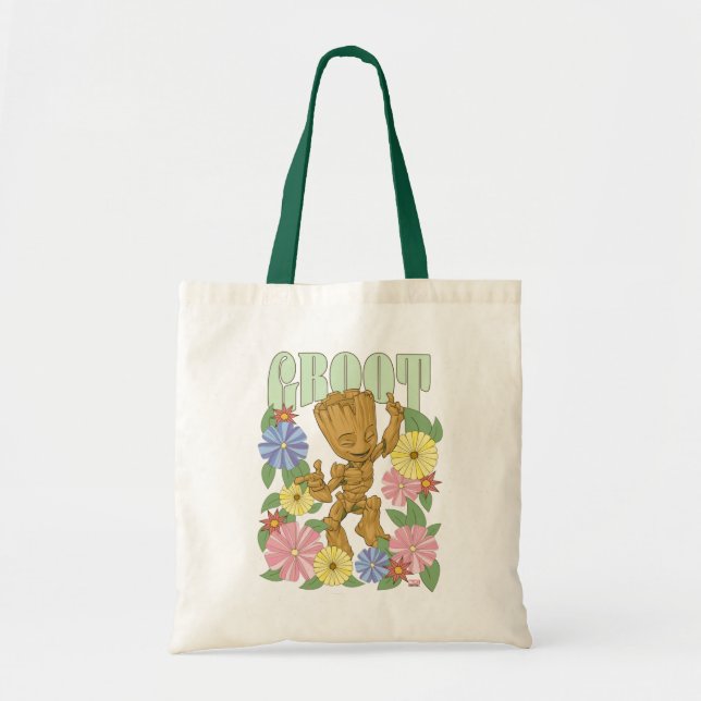 Retro Floral Dancing Kid Groot Graphic Tote Bag (Front)