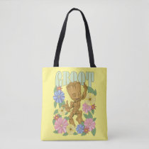 Retro Floral Dancing Kid Groot Graphic Tote Bag