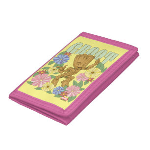 Retro Floral Dancing Kid Groot Graphic Tri-fold Wallet