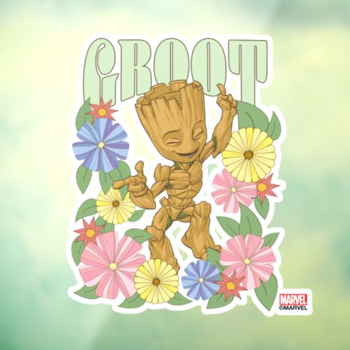 Retro Floral Dancing Kid Groot Graphic Window Cling