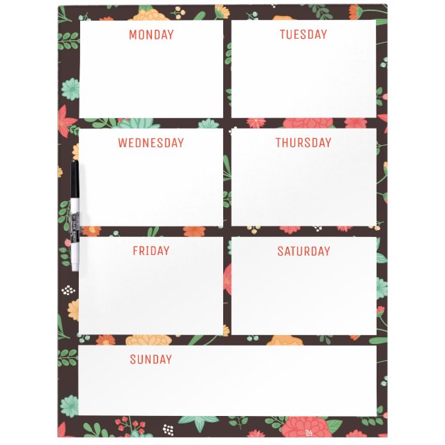Retro Floral Days of the Week Dry Erase Board (Front)