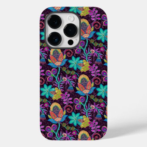 Retro Floral Design Colorful Glass Beads Look Case_Mate iPhone 14 Pro Case