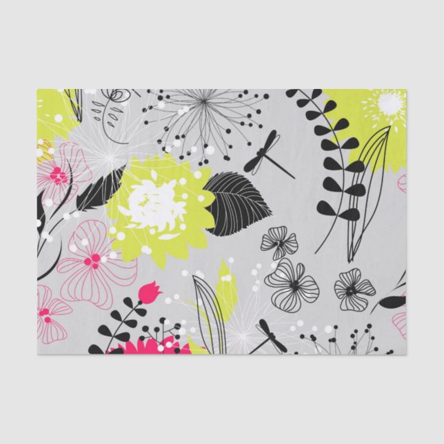 Retro Floral Design in Pink & Yellow Tissue Paper (Front)