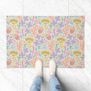 Retro floral design with flowers and fruits. doormat