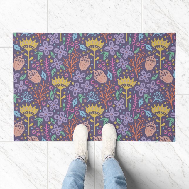 Retro floral design with flowers and fruits. doormat (Indoor)