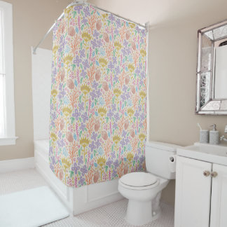 Retro floral design with flowers and fruits. shower curtain