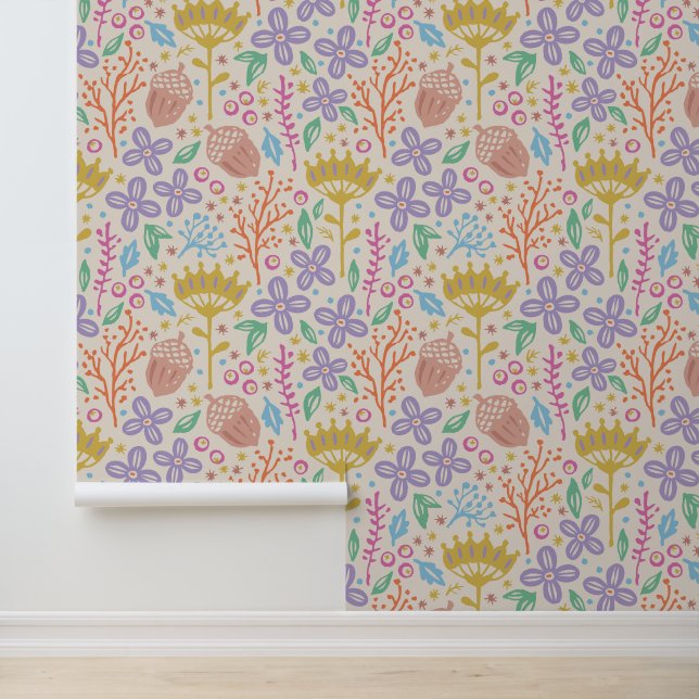 Retro floral design with flowers and fruits. wallp wallpaper  (Application)