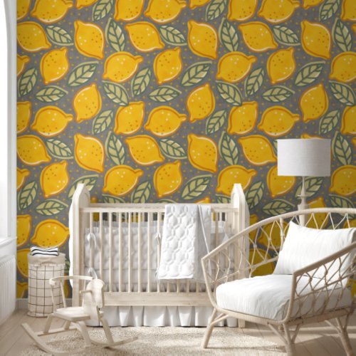 Retro floral design with lemons wallpaper 