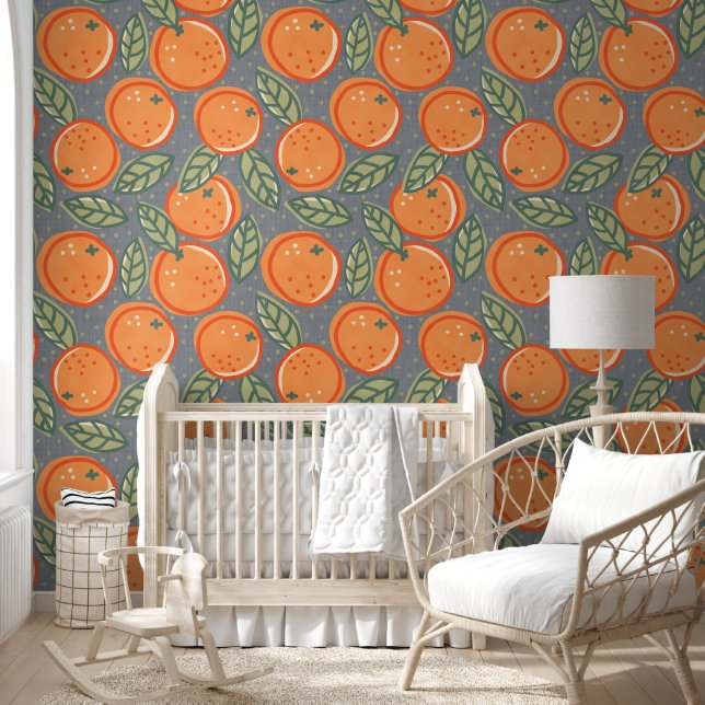Retro floral design with oranges. wallpaper  (Kids)