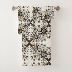 Retro Floral Diamond Mid Century Modern Bath Towel Set