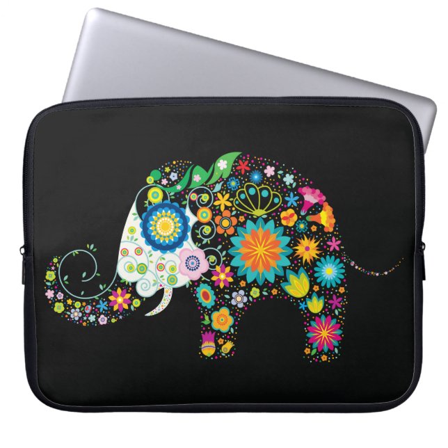 Retro Floral Elephant Fine Cute Girly Laptop Sleeve (Front)