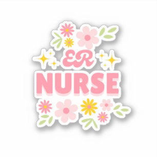 Retro Floral ER Nurse Sticker