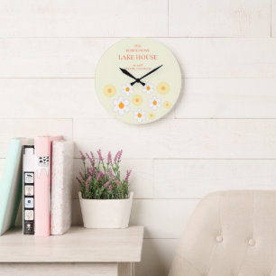 Retro Floral family name Large Clock