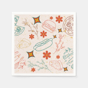 Retro Floral Fast Food Pattern  Napkins