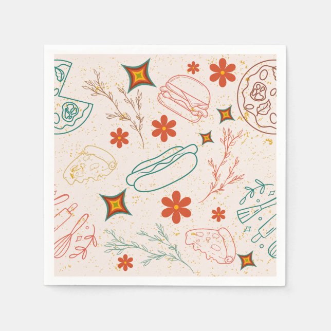 Retro Floral Fast Food Pattern  Napkins (Front)