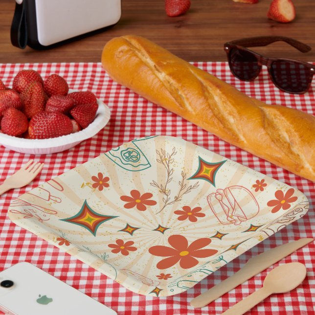 Retro Floral Fast Food Pattern  Paper Plates (Picnic)