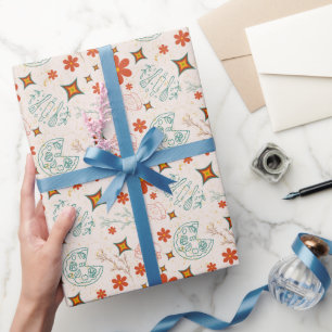 Retro Floral Fast Food Pattern Wrapping Paper