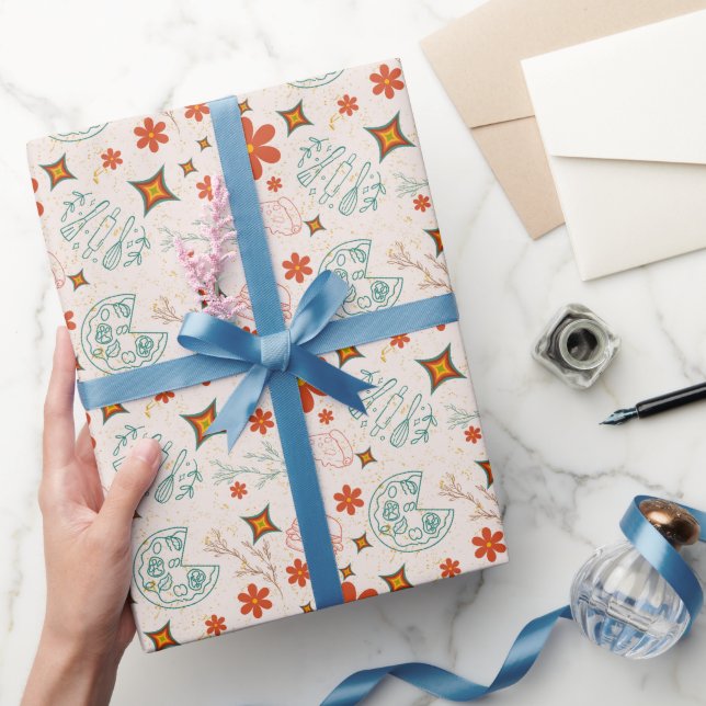 Retro Floral Fast Food Pattern Wrapping Paper (Gifting)