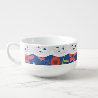 Retro Floral, Faux Lace Ceramic Soup Mug