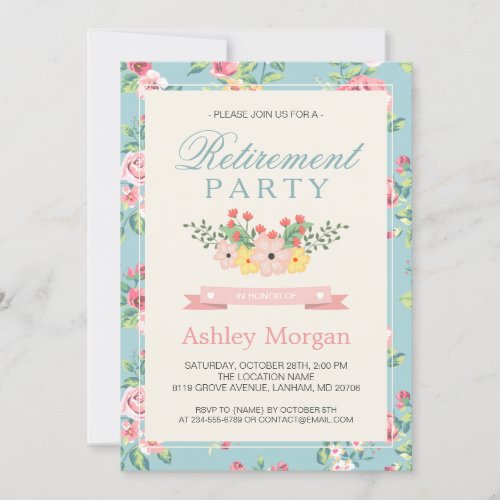 Retro Floral Feminine Women's Retirement Party Card