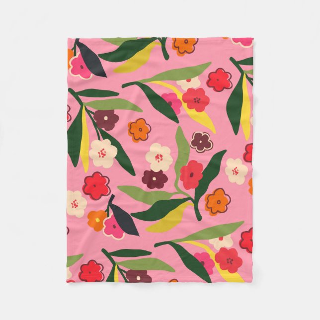 Retro Floral Fields Fleece Blanket (Front)