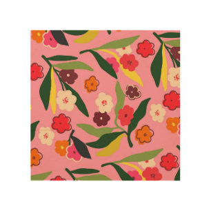 Retro Floral Fields Wood Wall Art