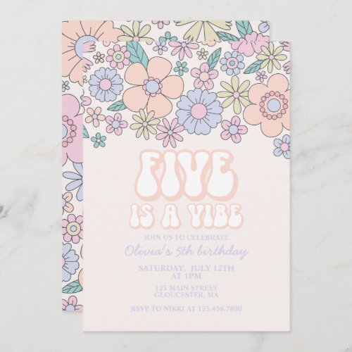 Retro Floral Five is a Vibe 5th birthday Invitation