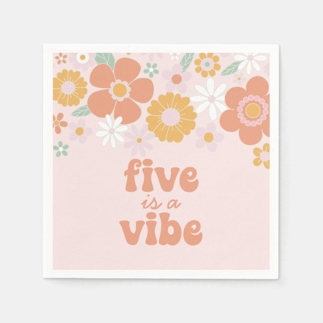 Retro Floral Five is a Vibe 5th birthday Napkins (Front)