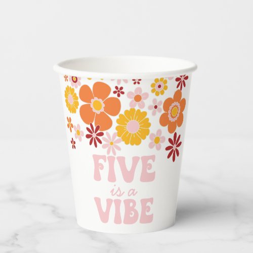 Retro Floral Five is a Vibe 5th Birthday Paper Cups