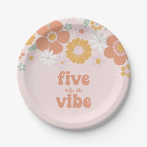 Retro Floral Five is a Vibe 5th birthday Paper Plates