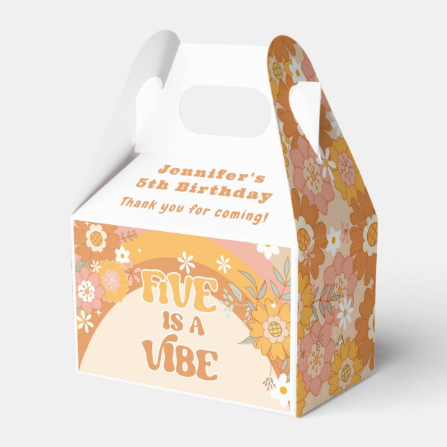 Retro floral five is a vibe birthday Favor Box (Front Side)