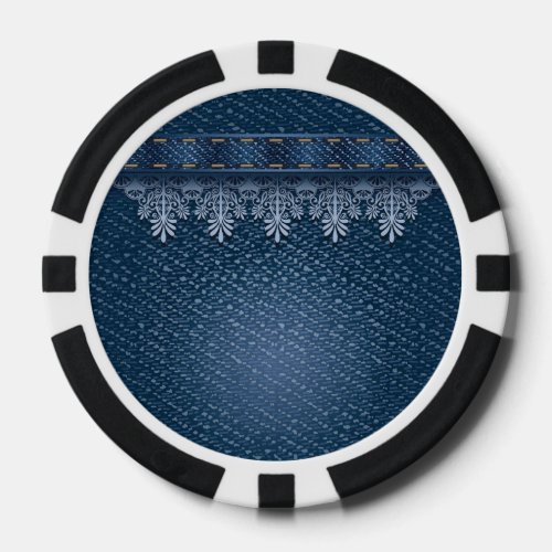 Retro Floral Flower Denim Poker Chips